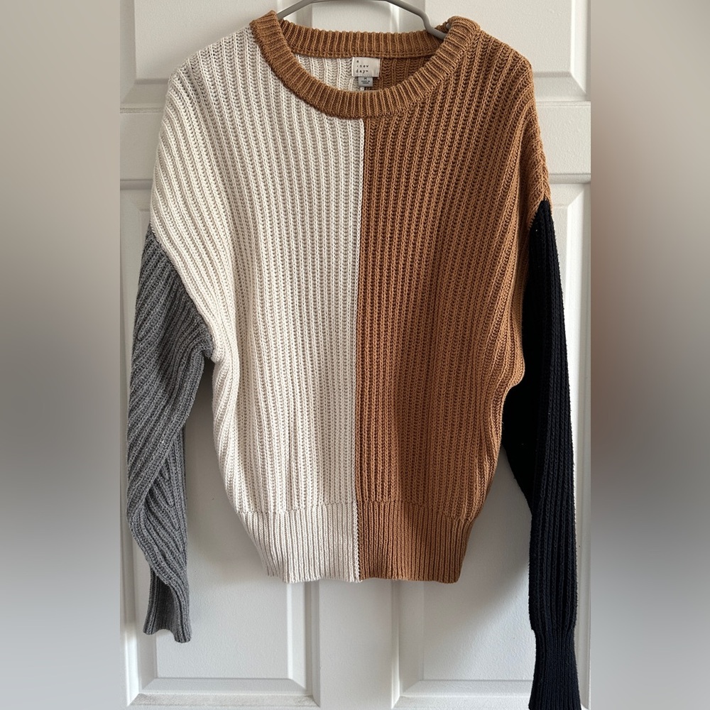 a new day Colorblock Sweater - Cream, Brown, Gray, Black